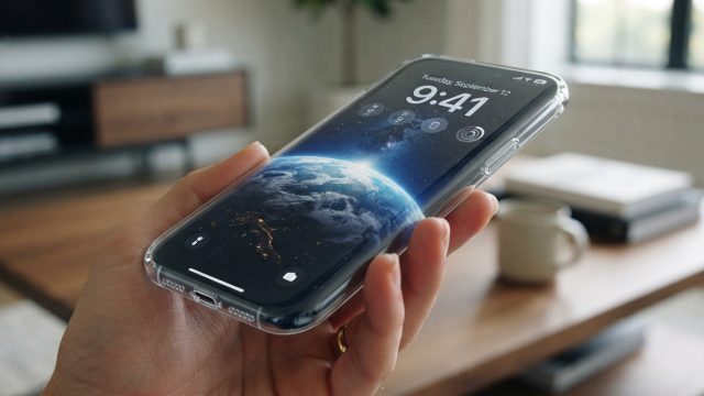 Một chiếc iPhone có viền mỏng được cầm ở tay
