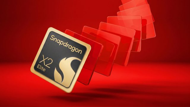 Chip Qualcomm Snapdragon X2 Elite trên nền đỏ