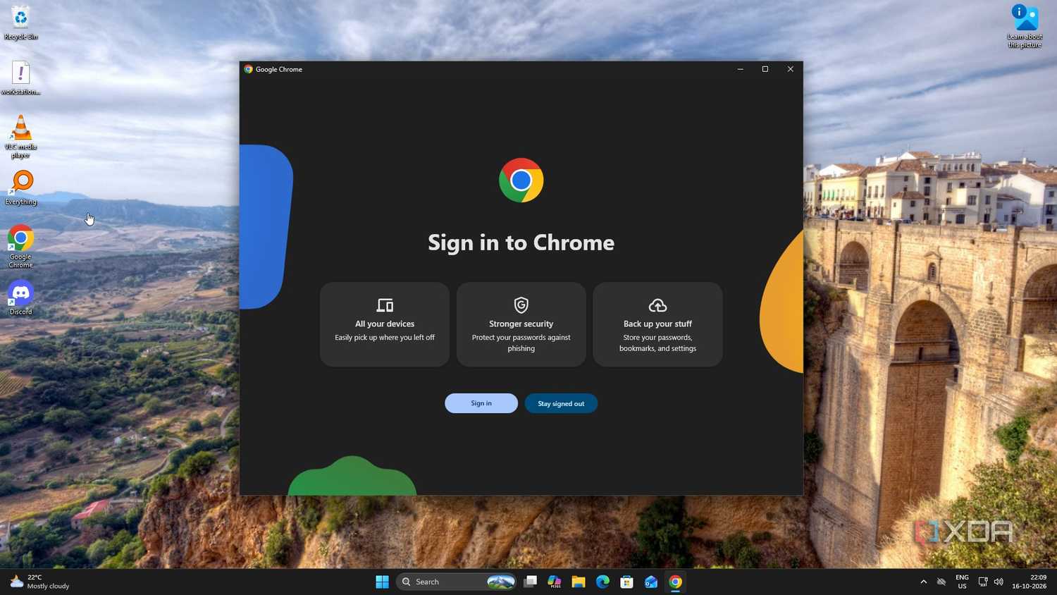 Chrome hiển thị tùy chọn đăng nhập, không có lịch sử hay dấu trang được khôi phục.