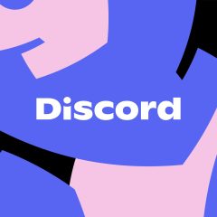 Chữ Discord trên nền đồ họa tím và hồng