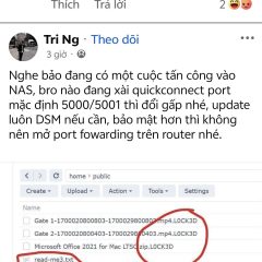 Ảnh chụp bài đăng mạng xã hội đề cập NAS, DSM và tên tệp có đuôi LOCK3D