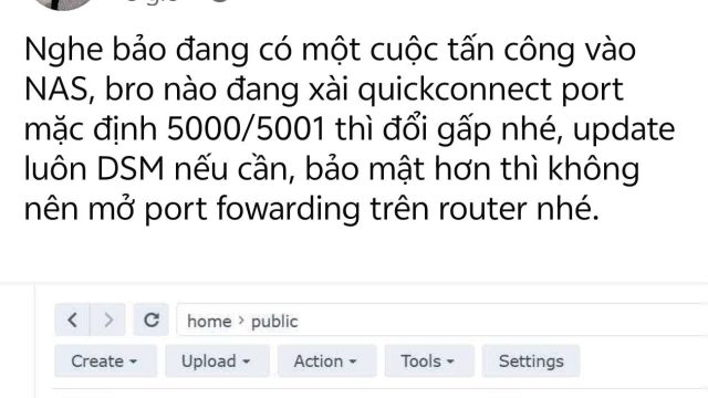 Ảnh chụp bài đăng mạng xã hội đề cập NAS, DSM và tên tệp có đuôi LOCK3D