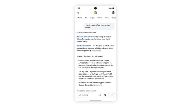 Ảnh chụp giao diện Google thử nghiệm liên kết nổi bật trong câu trả lời AI Search