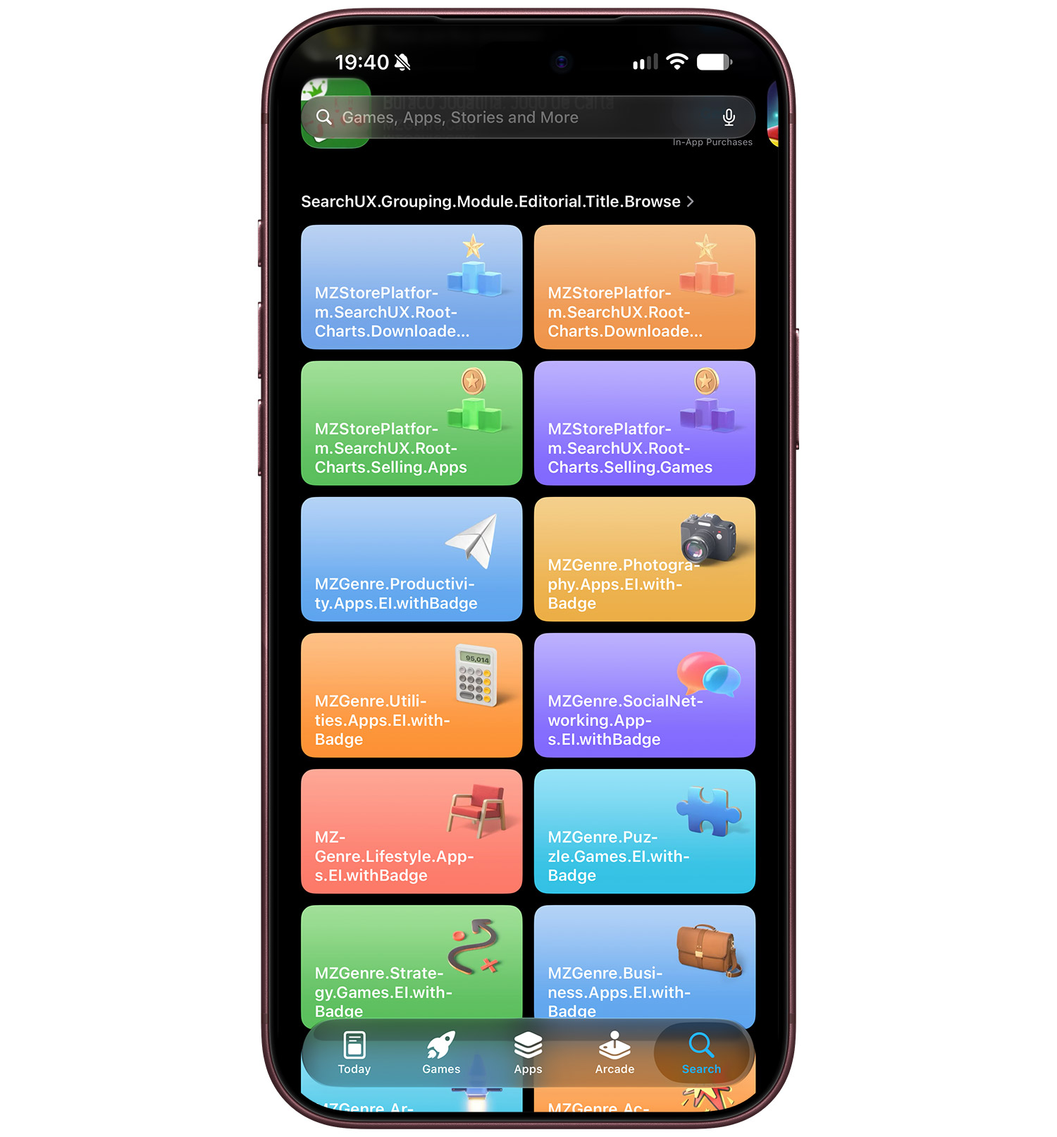 Ảnh chụp màn hình App Store bị lỗi chuỗi mã localization nội bộ trên iPhone