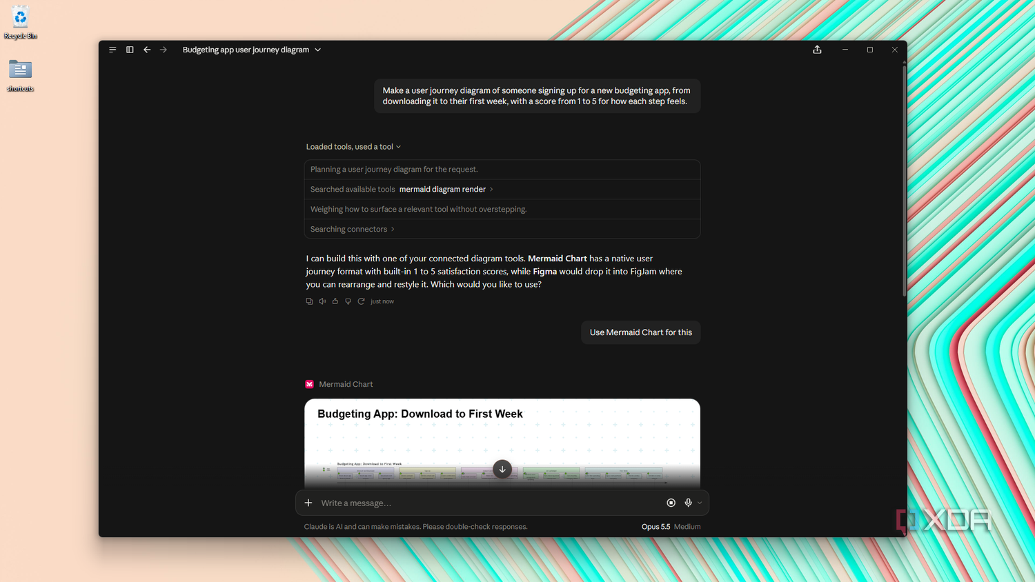 Claude Desktop budgeting app journey via Mermaid