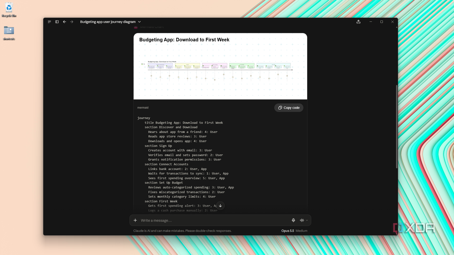 Claude Desktop code behind budgeting journey diagram