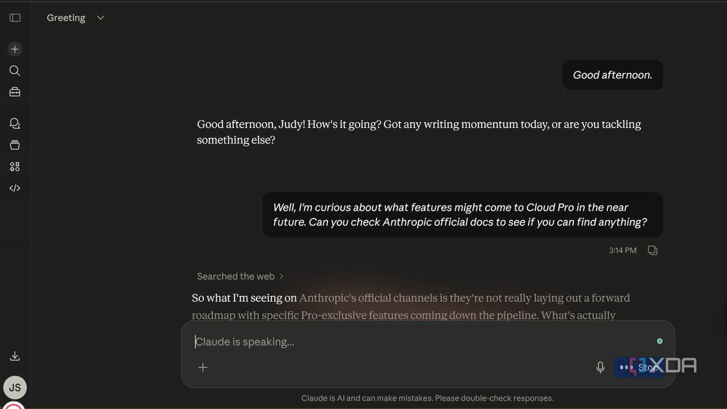 Claude Voice mode checking future features for Claude users