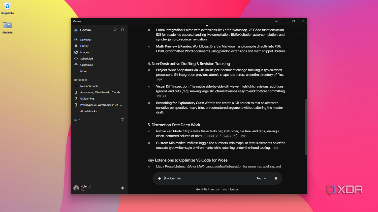 completed VS Code for prose rundown in Gemini