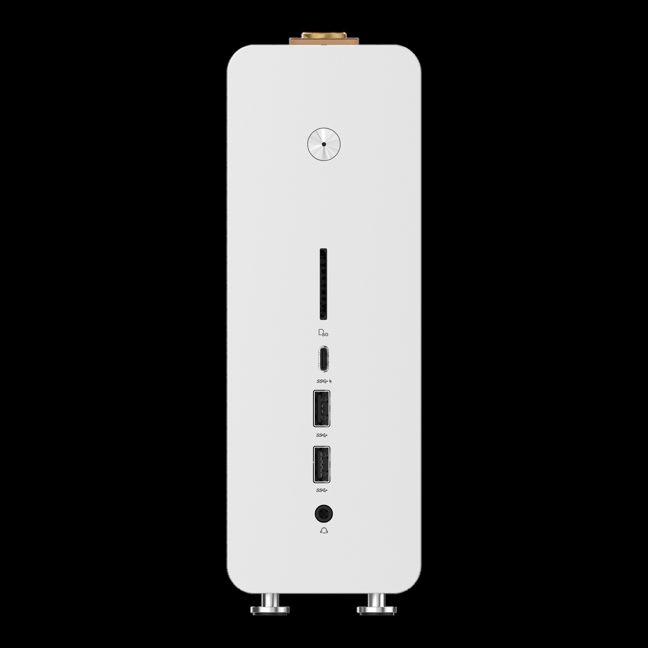 Cụm cổng kết nối mặt trước của iBUYPOWER Pro AMD AI Halo Mini PC