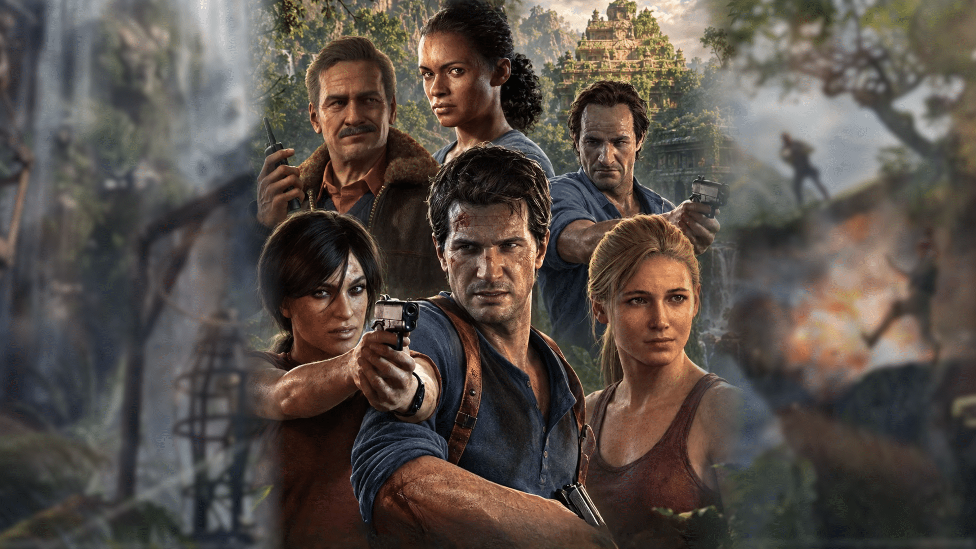 Dàn nhân vật chủ chốt của series Uncharted gồm Nathan Drake, Elena, Sully, Sam, Chloe và Nadine