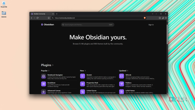 Danh mục plugin Obsidian Community mở trong trình duyệt