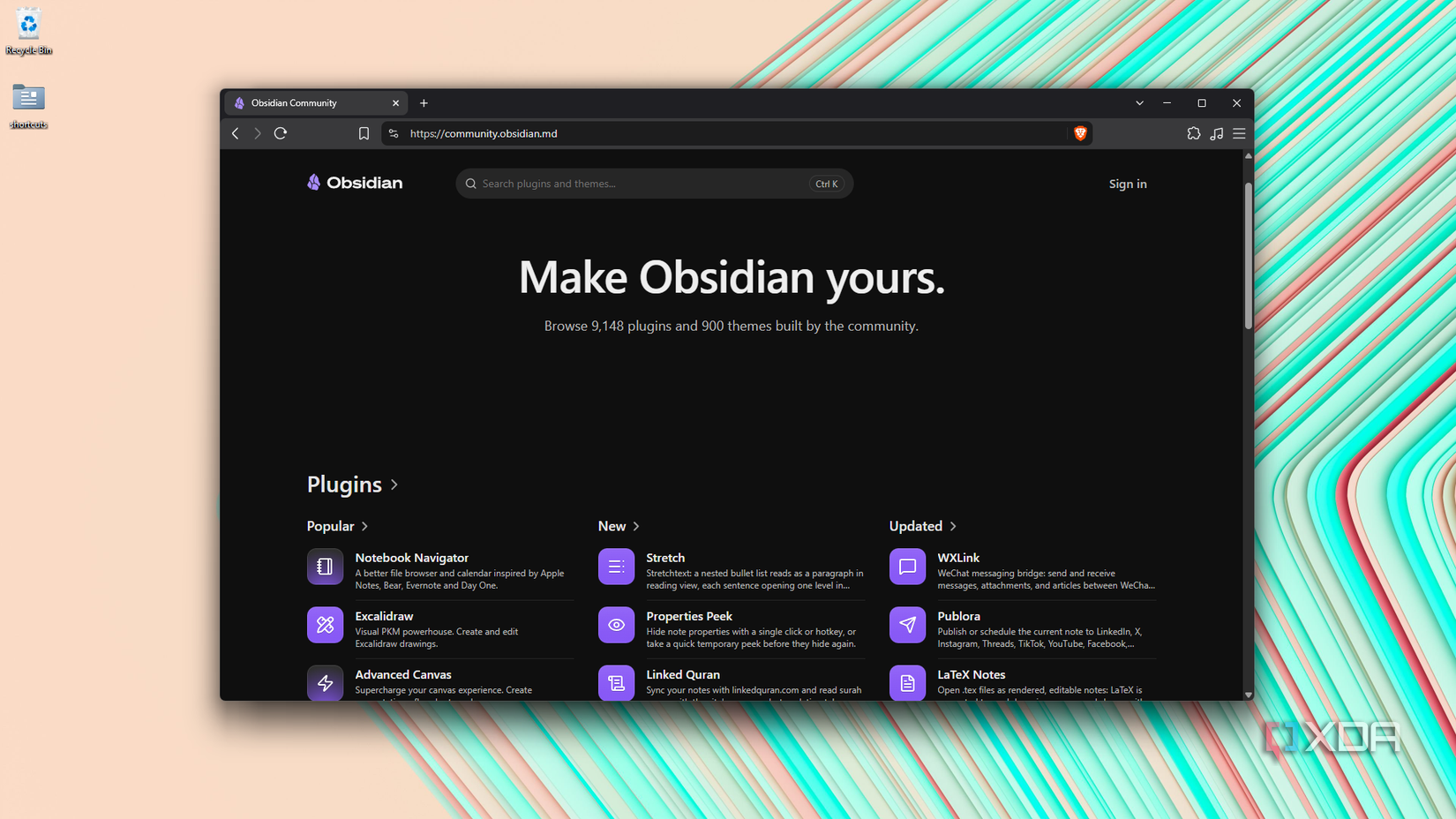Danh mục plugin Obsidian Community mở trong trình duyệt