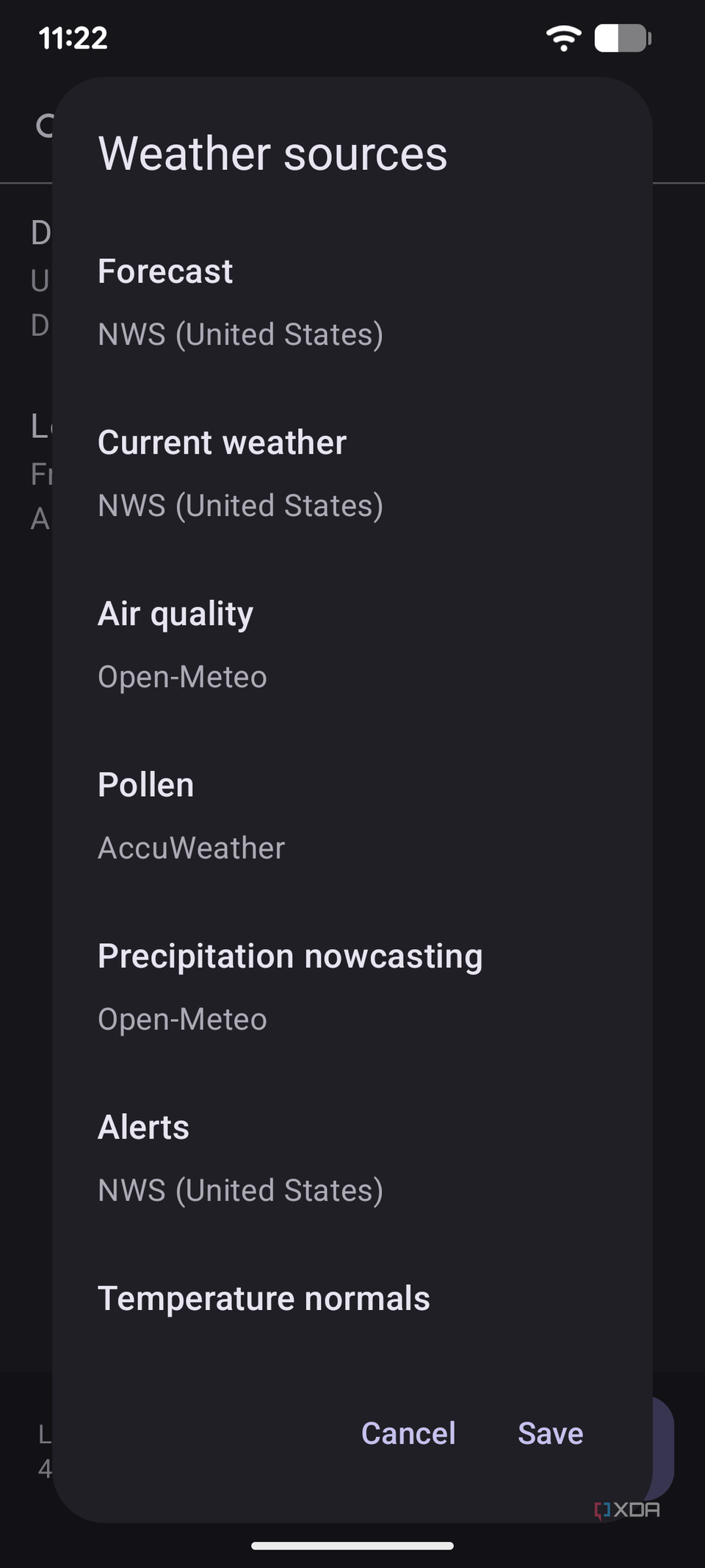 Danh sách nguồn dữ liệu thời tiết trong Breezy Weather