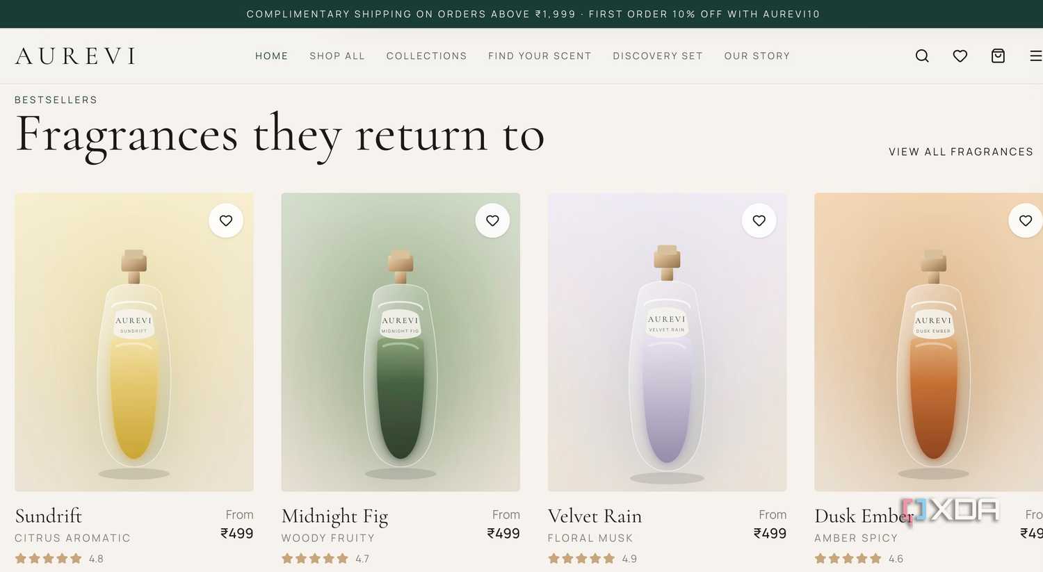 Danh sách nước hoa trên website Cursor