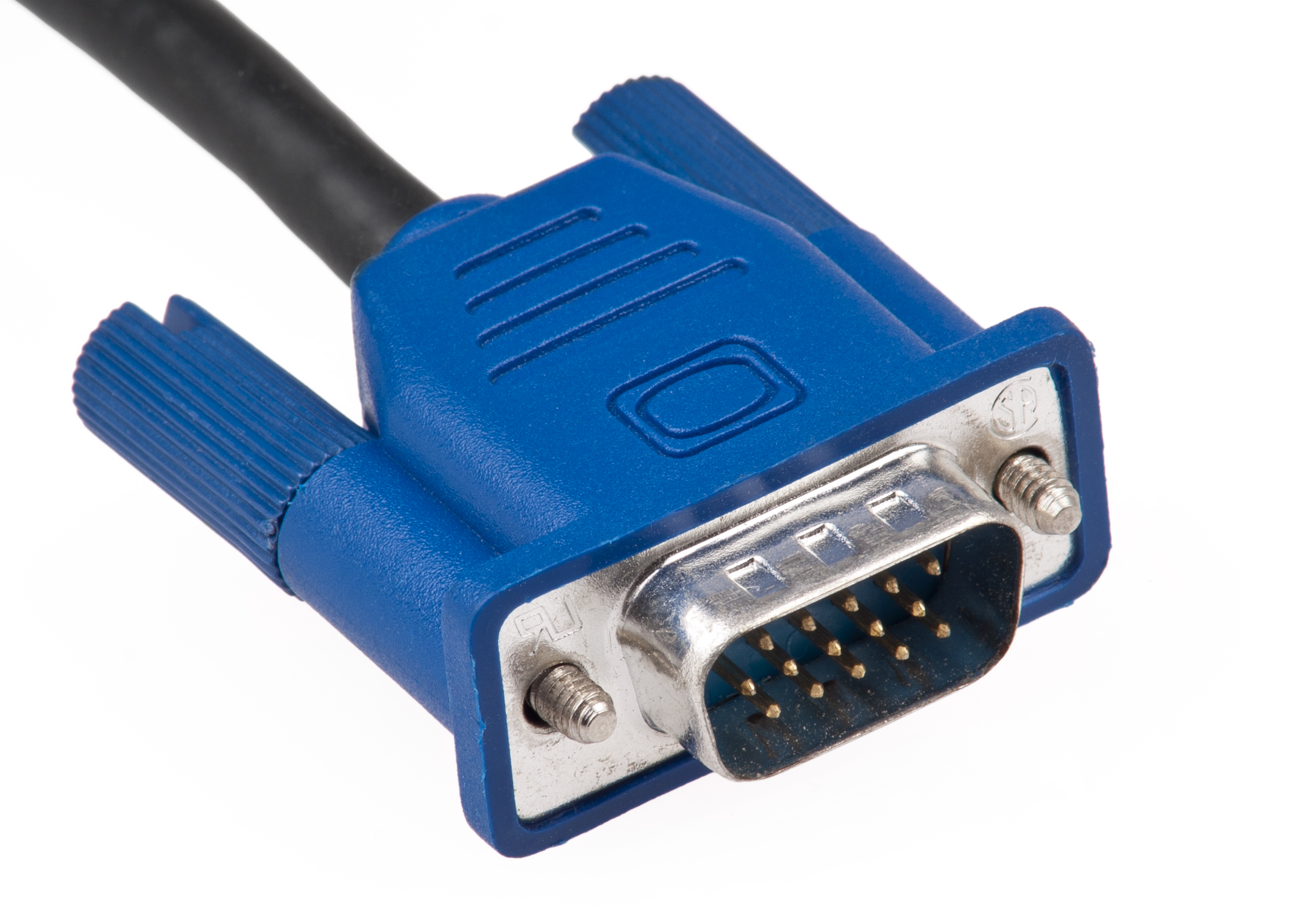 Đầu cắm cáp VGA DE-15 màu xanh, nhìn trực diện