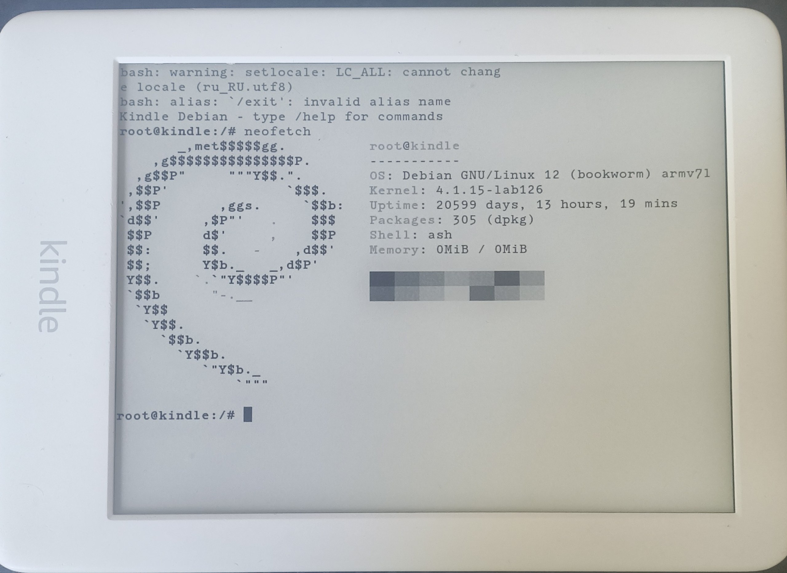 Debian running on Kindle via kterm