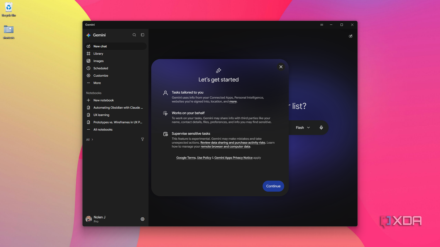 default Flash onboarding dialog in Gemini