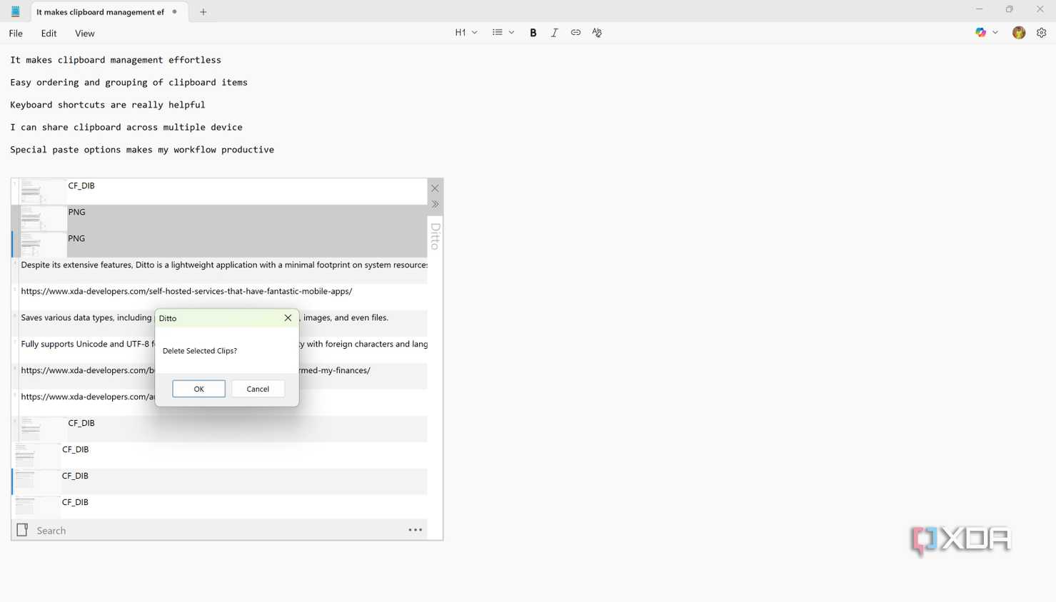 delete clipboard items in Ditto