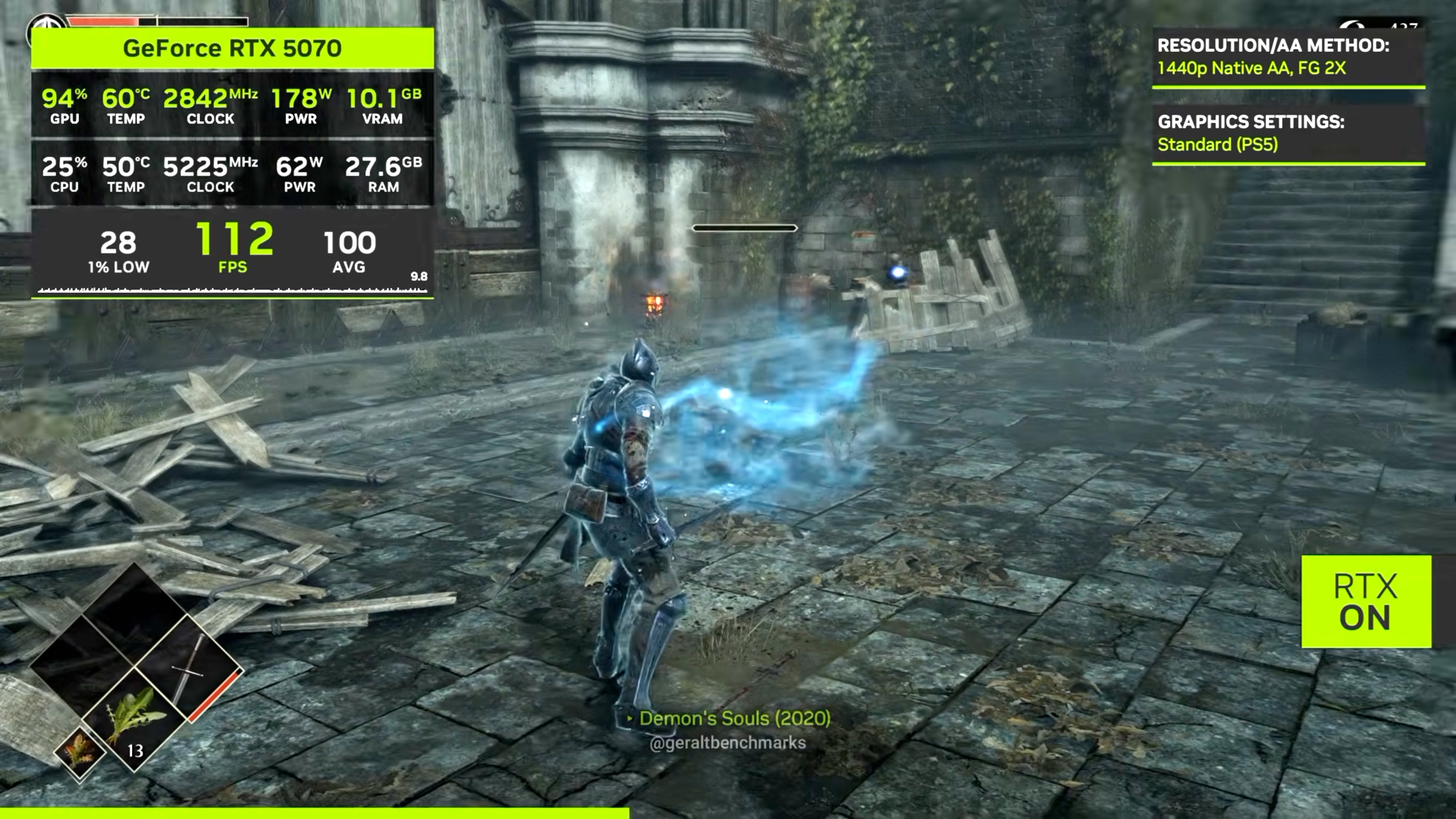 Demon’s Souls trên giả lập, bộ đếm 112 FPS với DLAA và DLSS Frame Generation 2X