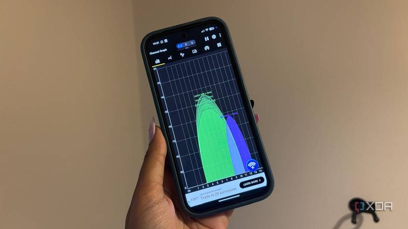 Điện thoại hiển thị biểu đồ phân tích kênh Wi-Fi
