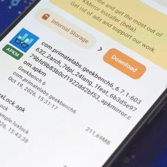 Điện thoại mở APKMirror Installer với gói Geekbench 6 APKM và tệp APK đơn