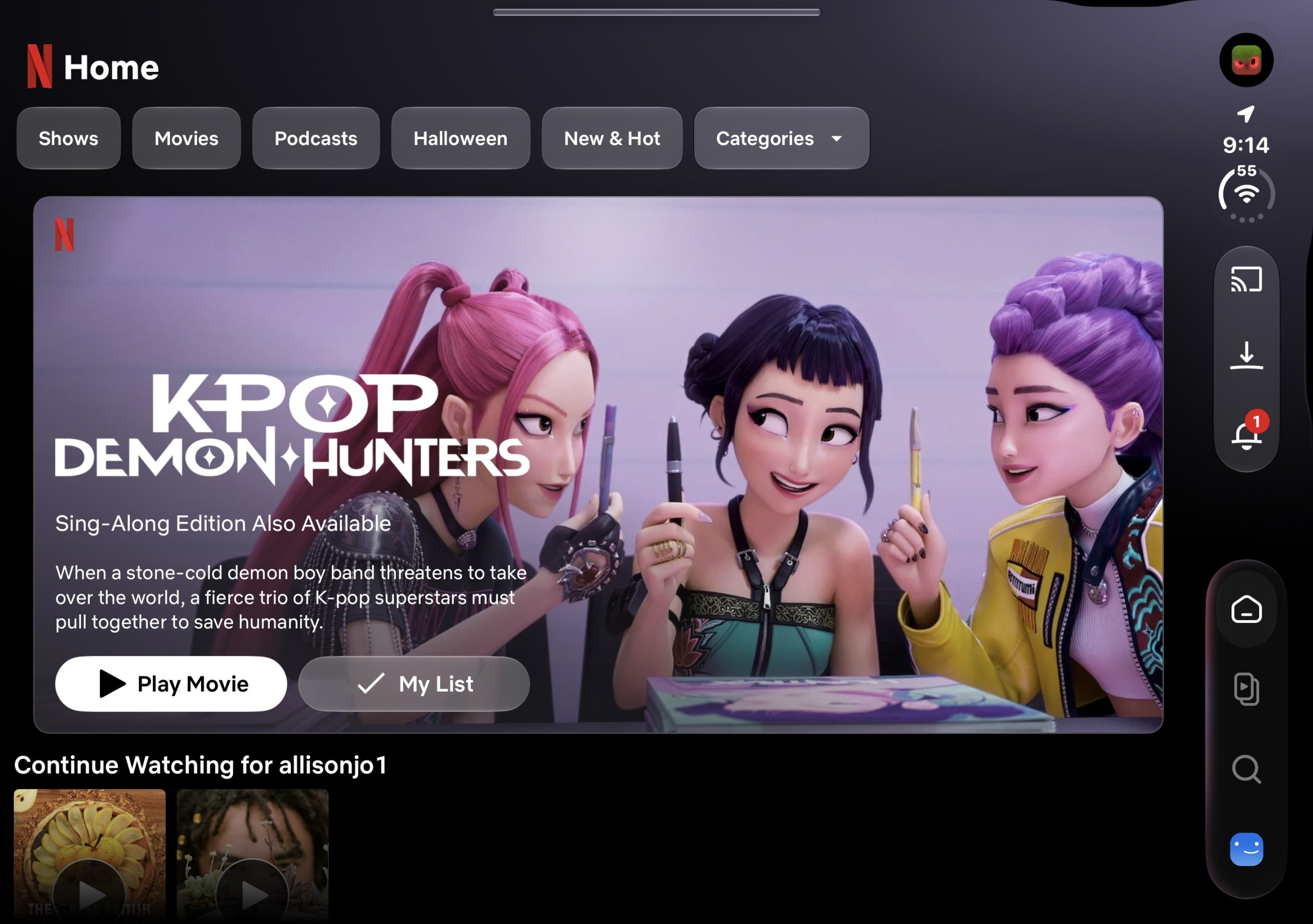 Điều khiển Netflix chuyển sang cạnh phải thể hiện cách giao diện Duo khác với iPhone dạng thanh. Ảnh: The Verge.