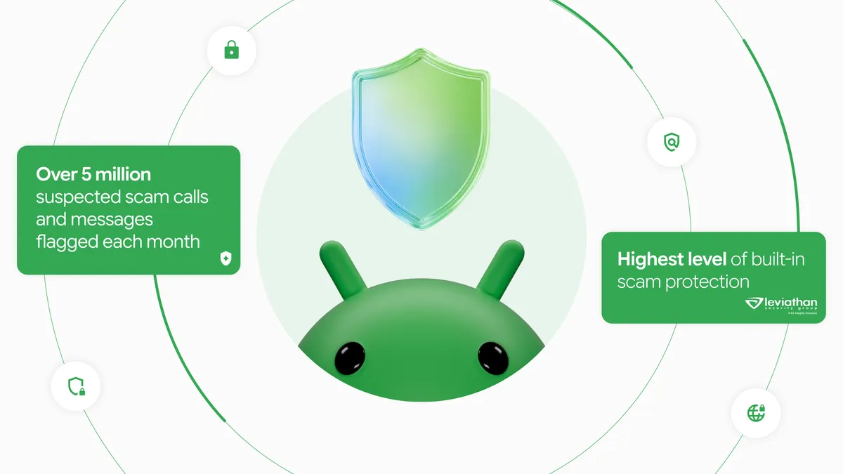 Đồ họa Android với thống kê cảnh báo lừa đảo và bảo vệ tích hợp.