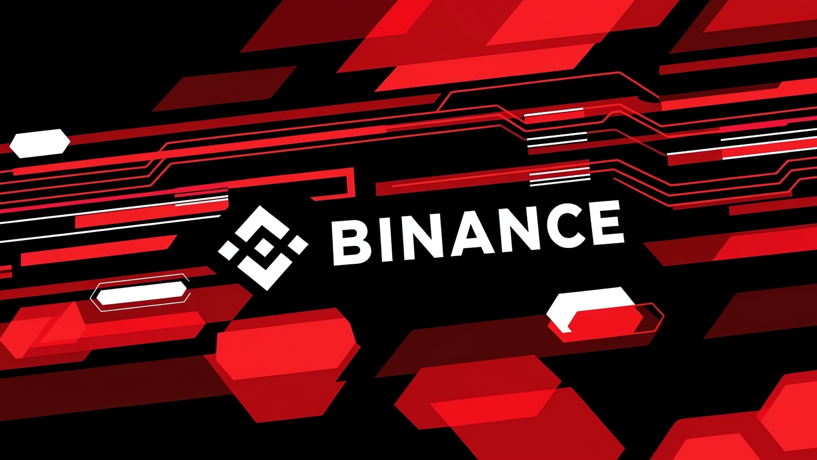 Đồ họa biểu trưng Binance trên nền mạch điện đỏ đen