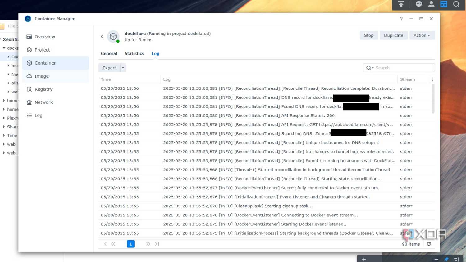 Dockflare trong giao diện quản lý container Synology