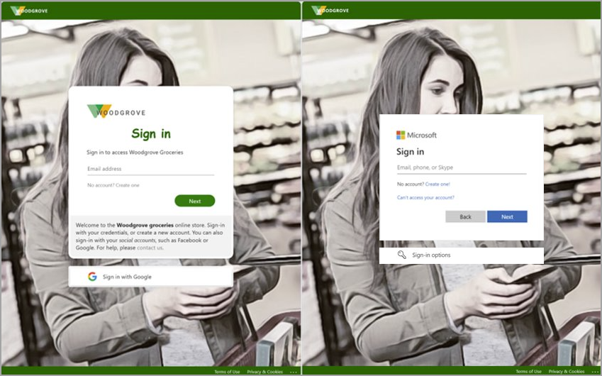 Đối chiếu khung đăng nhập mang nhận diện Woodgrove và Microsoft