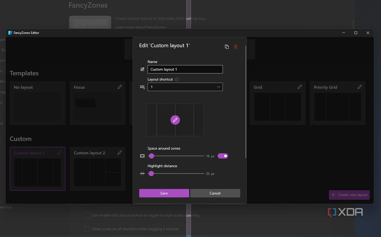 Editing custom layout in FancyZones