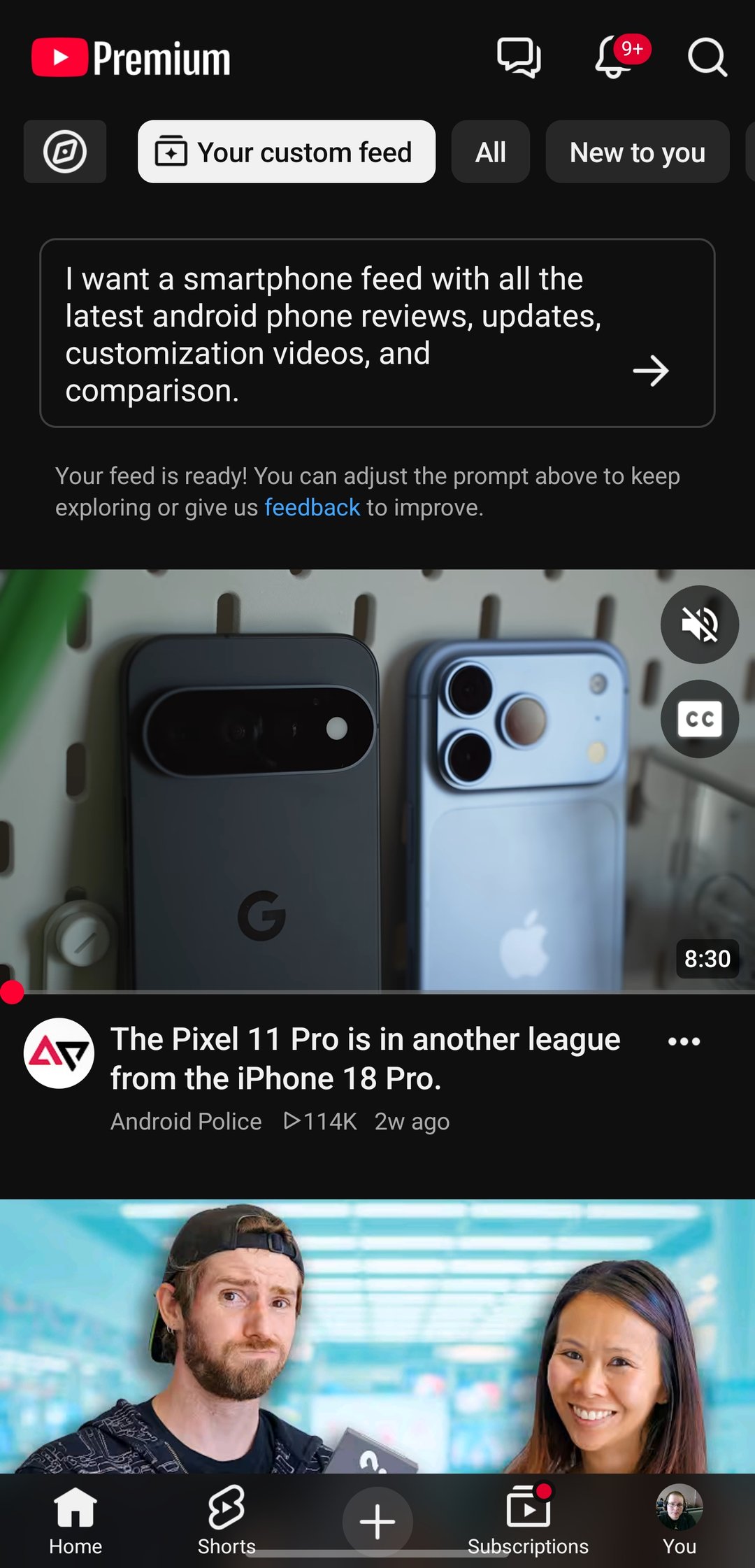 Feed YouTube tạo theo yêu cầu về điện thoại Android