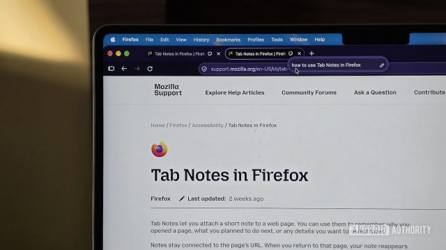 Firefox tab có ghi chú đang hiển thị trên thanh tab