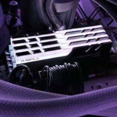 Four RAM sticks installed on a motherboard