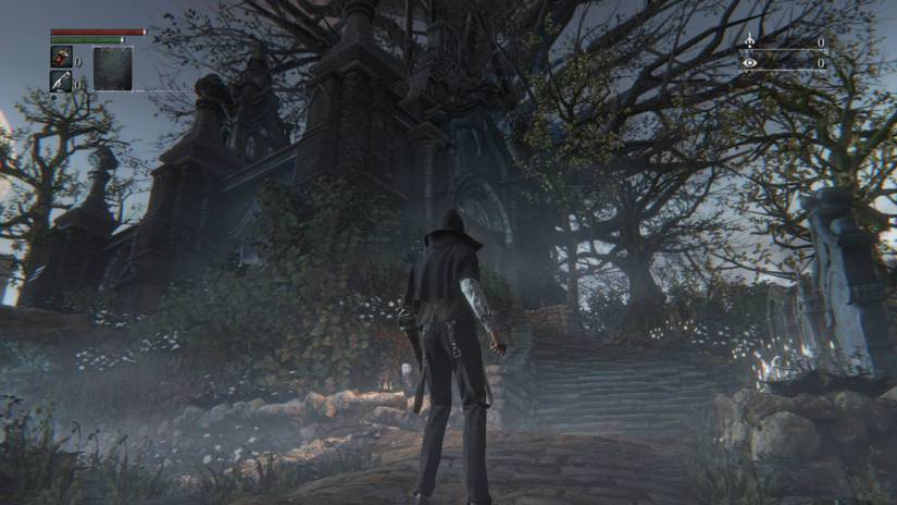 Gameplay Bloodborne hiển thị nhân vật thợ săn tại Hunter's Dream