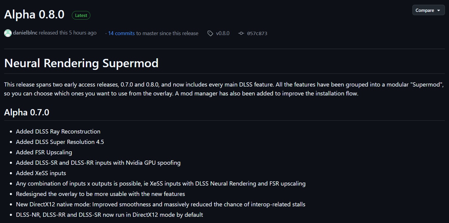 Ghi chú phát hành Alpha 0.8.0 của Neural Rendering Supermod