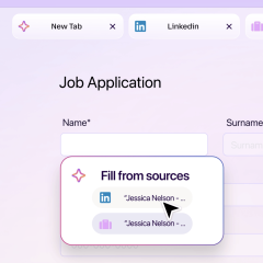 Giao diện chọn tab nguồn để điền biểu mẫu trên Firefox Smart Window