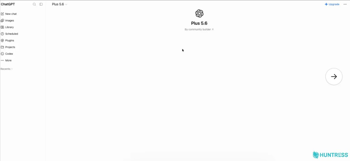 Giao diện Custom GPT giả mạo mang tên Plus 5.6 trên website ChatGPT