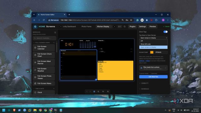 Giao diện dashboard Home Screens được thiết kế cho khu vực bếp
