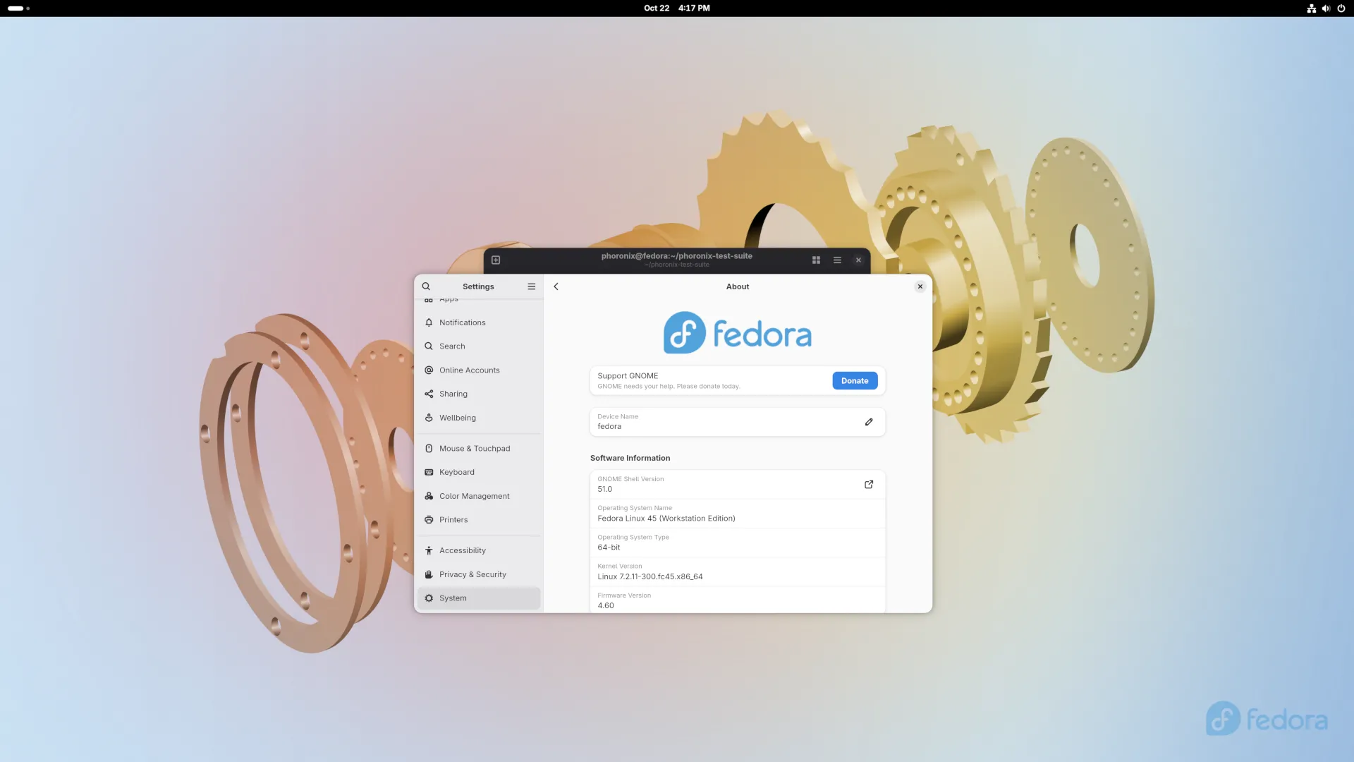 Giao diện Fedora Workstation 45