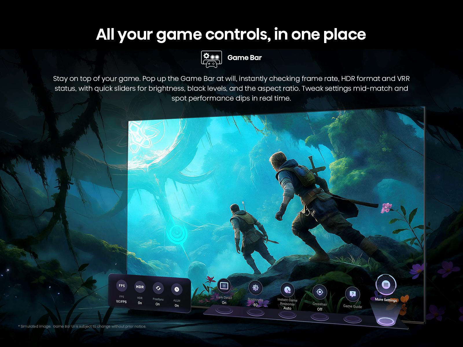 Giao diện Game Bar trên TV Hisense U7 hiển thị trò chơi và thiết lập hình ảnh