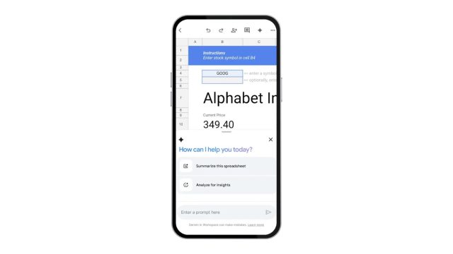 Giao diện Gemini trong Google Sheets trên iPhone với gợi ý phân tích bảng tính