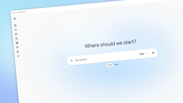 Giao diện Gemini trên web với lựa chọn Chat và Task cạnh ô nhập lệnh