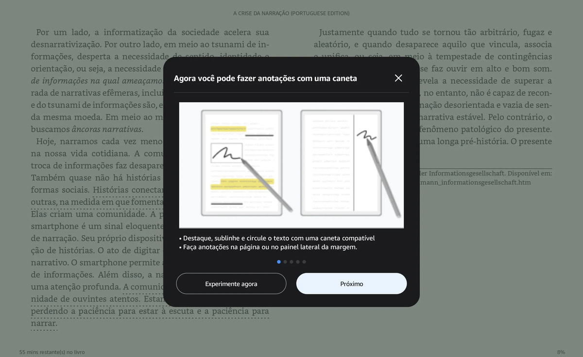 Giao diện ghi chú cho thấy bút và công cụ đánh dấu nằm ngay trên trang Kindle Android.