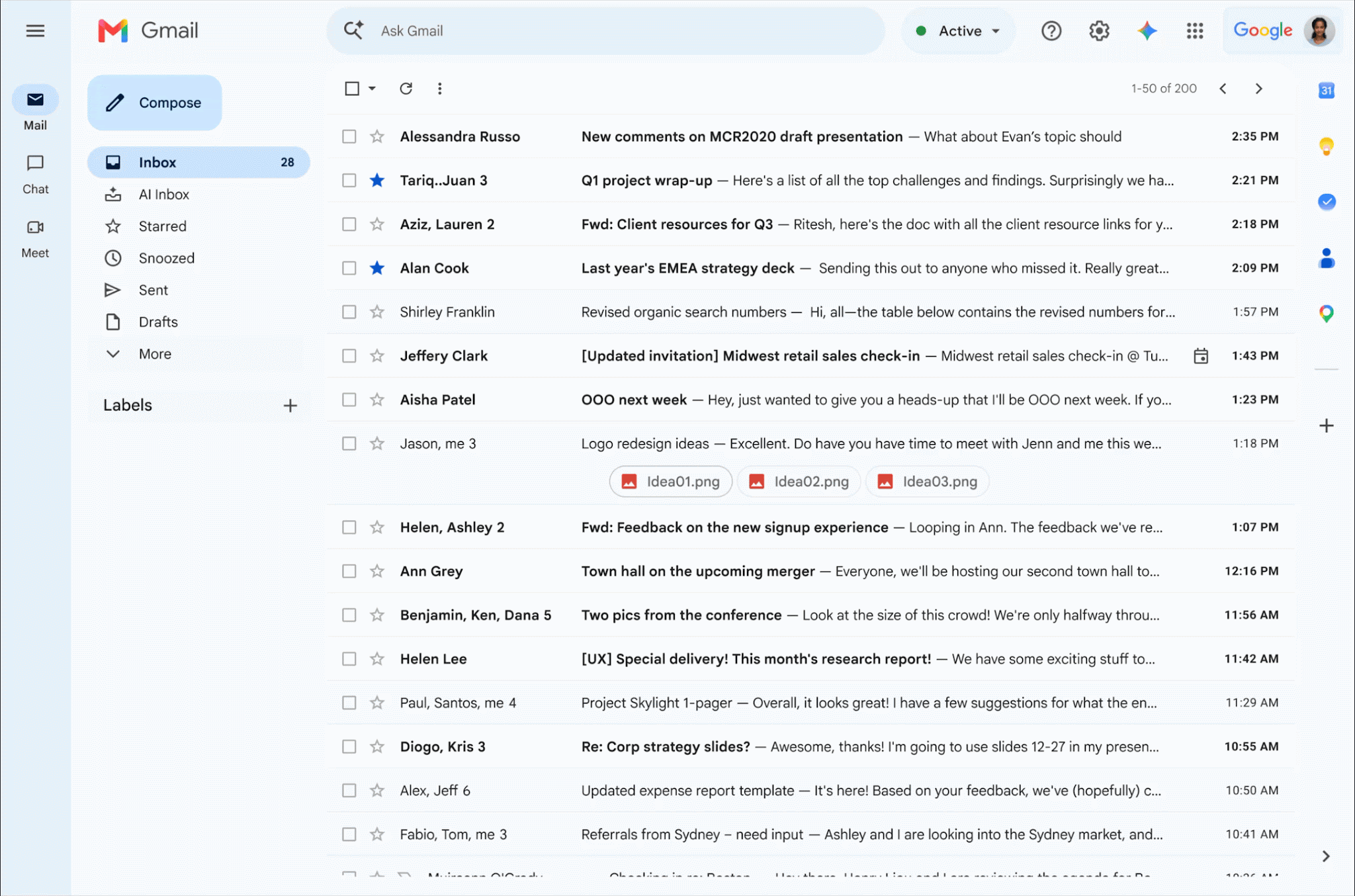 Giao diện Gmail với mục AI Inbox trong thanh bên.