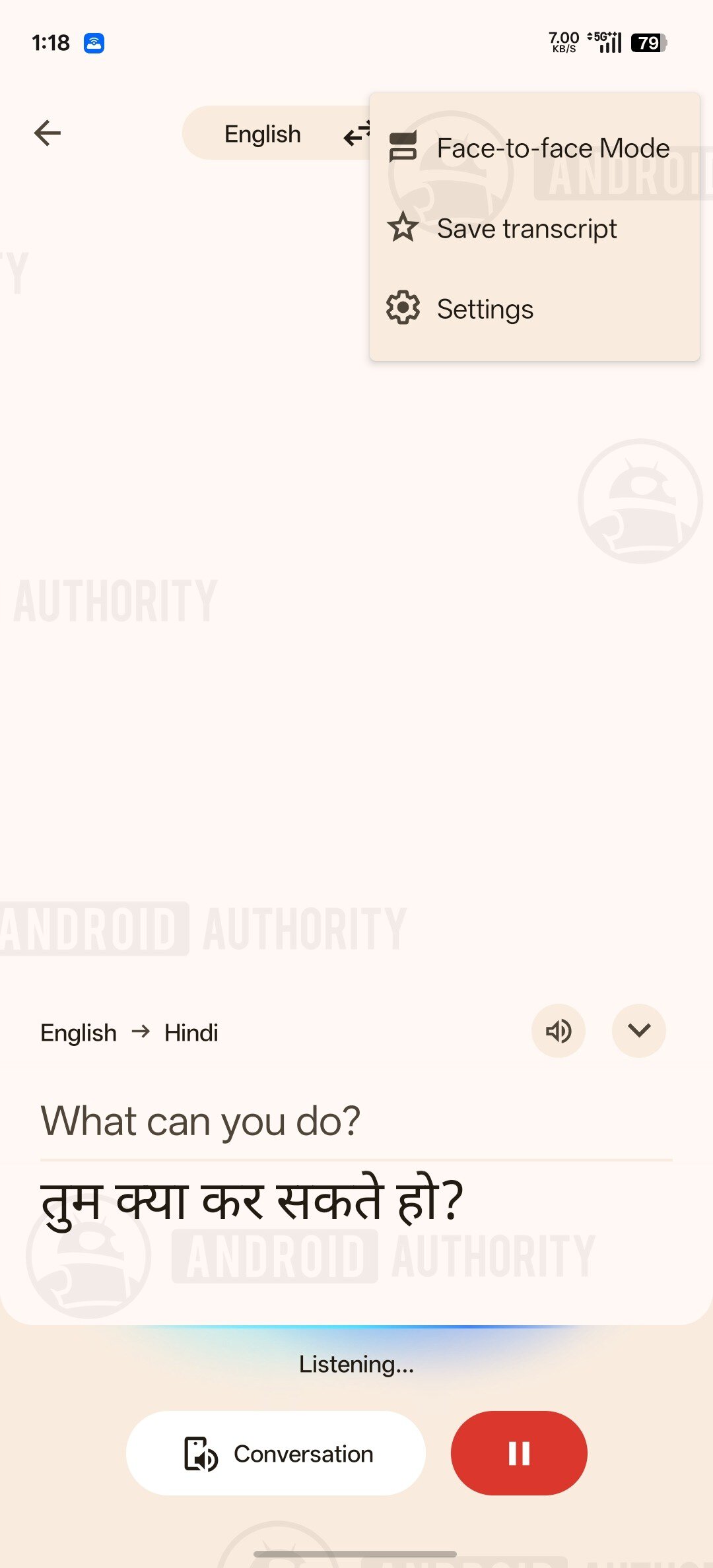 Giao diện hiện tại của Google Translate Live Translate