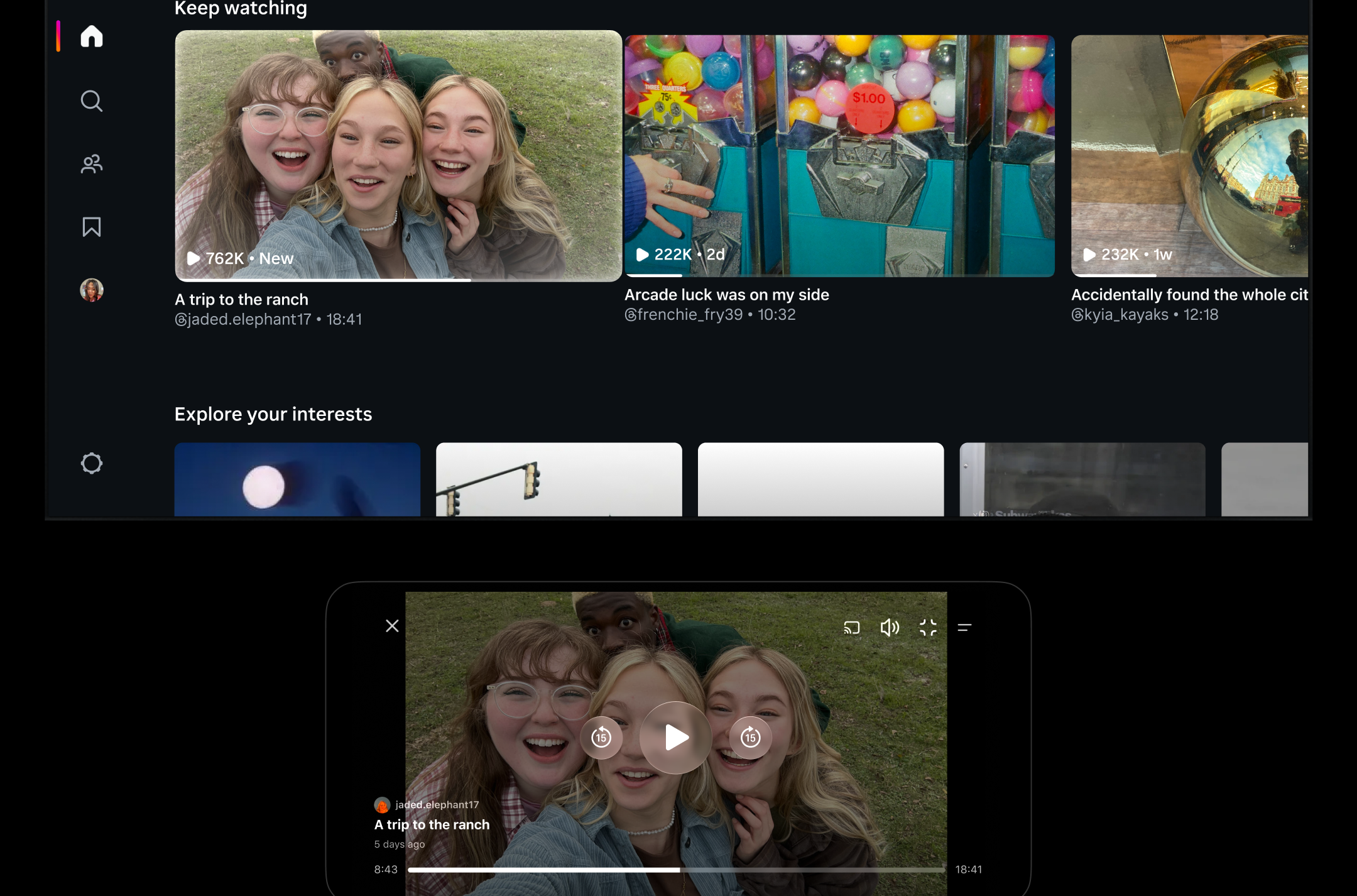 Giao diện Instagram Features trên điện thoại và TV