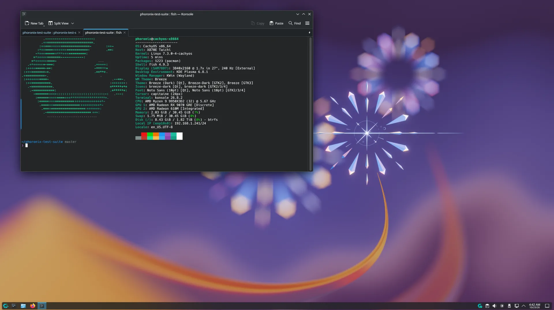 Giao diện KDE Plasma 6.8 trên CachyOS