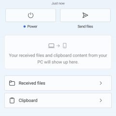 Giao diện Link to Windows với nút Power trên Android