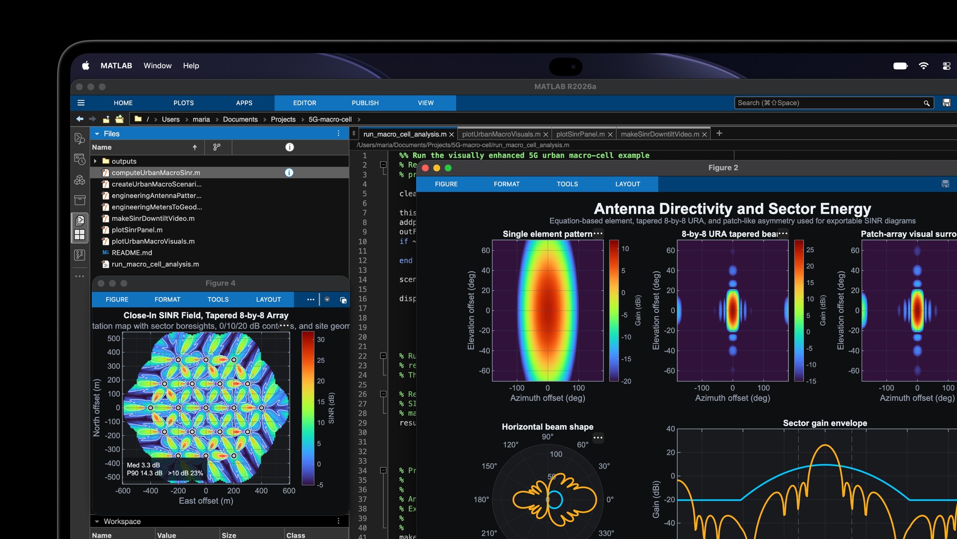 Giao diện MATLAB với mô phỏng trên MacBook Pro.